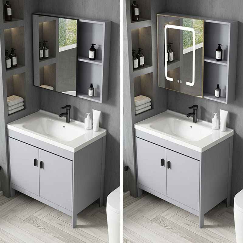Contemporary Sink Vanity Freestanding Mirror Cabinet Open Console with Sink Set Clearhalo 'Bathroom Remodel & Bathroom Fixtures' 'Bathroom Vanities' 'bathroom_vanities' 'Home Improvement' 'home_improvement' 'home_improvement_bathroom_vanities' 6467473