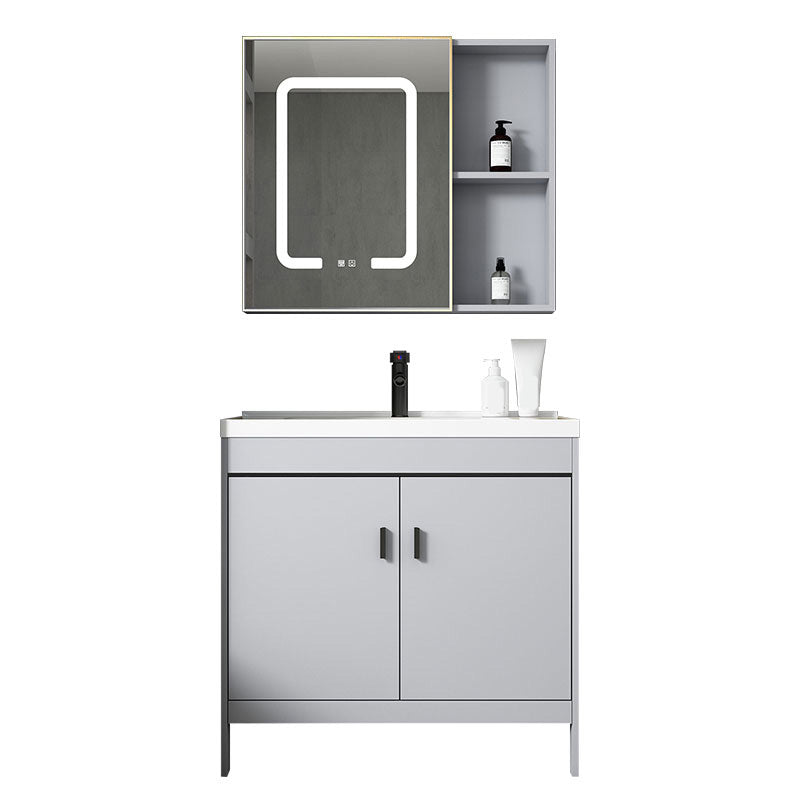 Contemporary Sink Vanity Freestanding Mirror Cabinet Open Console with Sink Set Clearhalo 'Bathroom Remodel & Bathroom Fixtures' 'Bathroom Vanities' 'bathroom_vanities' 'Home Improvement' 'home_improvement' 'home_improvement_bathroom_vanities' 6467477