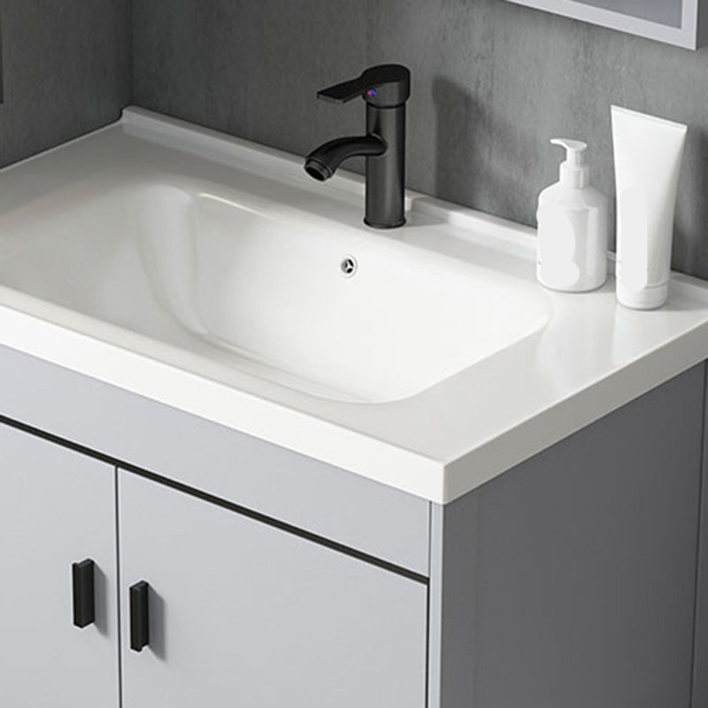 Contemporary Sink Vanity Freestanding Mirror Cabinet Open Console with Sink Set Clearhalo 'Bathroom Remodel & Bathroom Fixtures' 'Bathroom Vanities' 'bathroom_vanities' 'Home Improvement' 'home_improvement' 'home_improvement_bathroom_vanities' 6467483