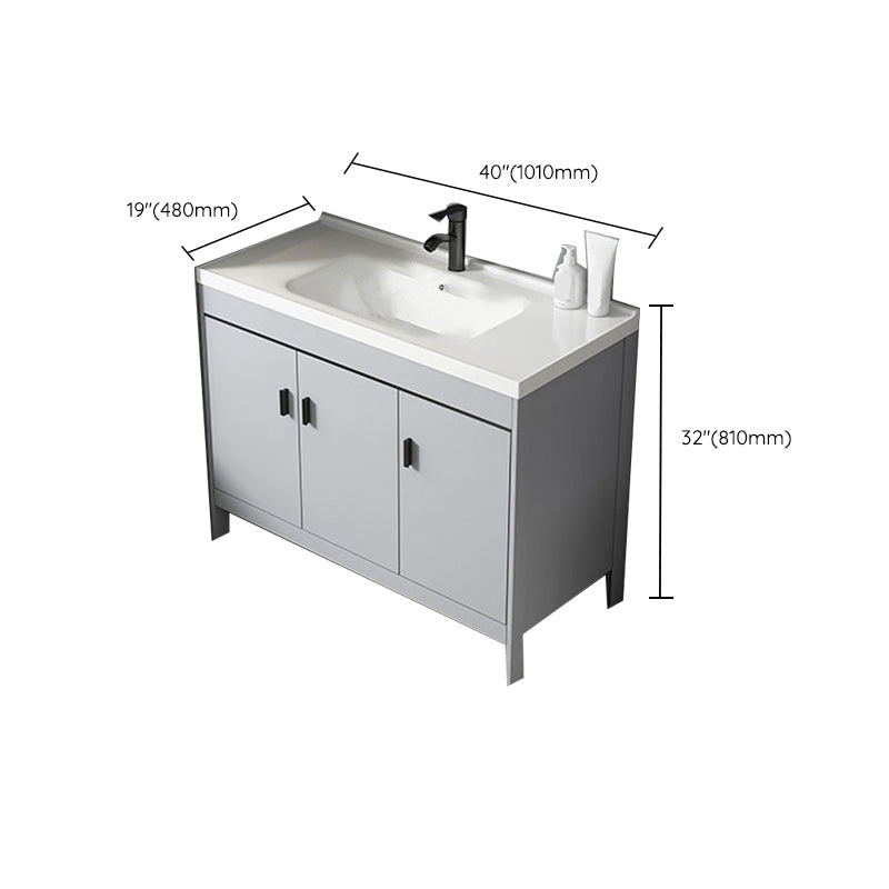 Contemporary Sink Vanity Freestanding Mirror Cabinet Open Console with Sink Set Clearhalo 'Bathroom Remodel & Bathroom Fixtures' 'Bathroom Vanities' 'bathroom_vanities' 'Home Improvement' 'home_improvement' 'home_improvement_bathroom_vanities' 6467508
