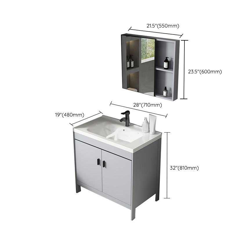 Contemporary Sink Vanity Freestanding Mirror Cabinet Open Console with Sink Set Clearhalo 'Bathroom Remodel & Bathroom Fixtures' 'Bathroom Vanities' 'bathroom_vanities' 'Home Improvement' 'home_improvement' 'home_improvement_bathroom_vanities' 6467512