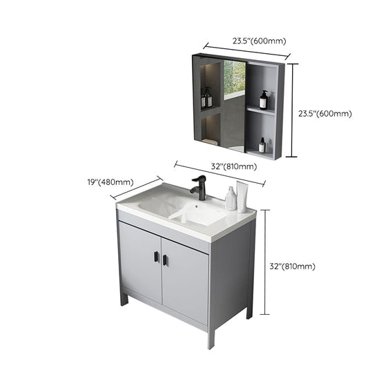 Contemporary Sink Vanity Freestanding Mirror Cabinet Open Console with Sink Set Clearhalo 'Bathroom Remodel & Bathroom Fixtures' 'Bathroom Vanities' 'bathroom_vanities' 'Home Improvement' 'home_improvement' 'home_improvement_bathroom_vanities' 6467513