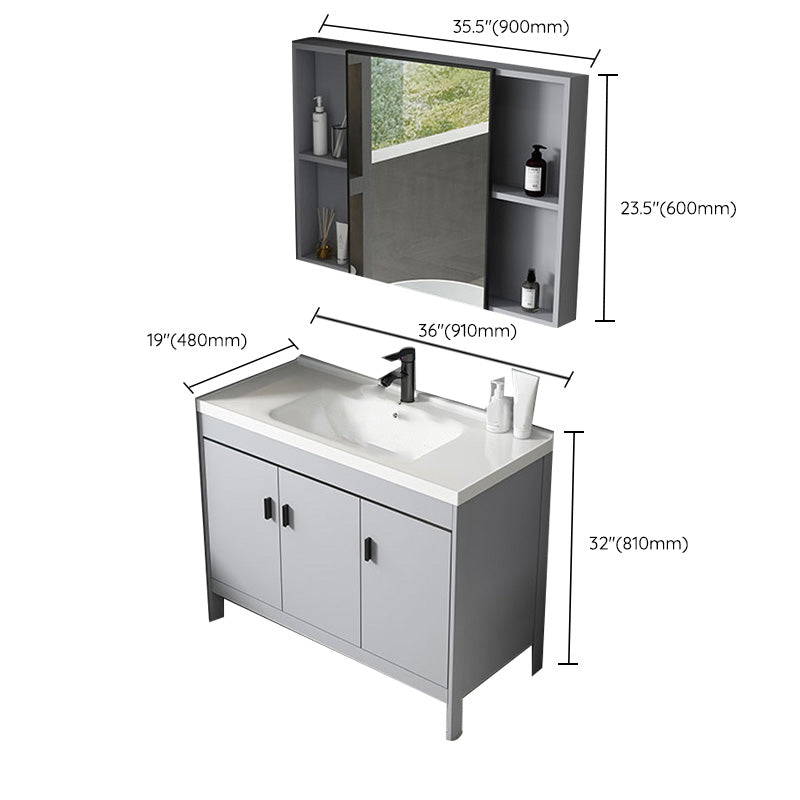 Contemporary Sink Vanity Freestanding Mirror Cabinet Open Console with Sink Set Clearhalo 'Bathroom Remodel & Bathroom Fixtures' 'Bathroom Vanities' 'bathroom_vanities' 'Home Improvement' 'home_improvement' 'home_improvement_bathroom_vanities' 6467514