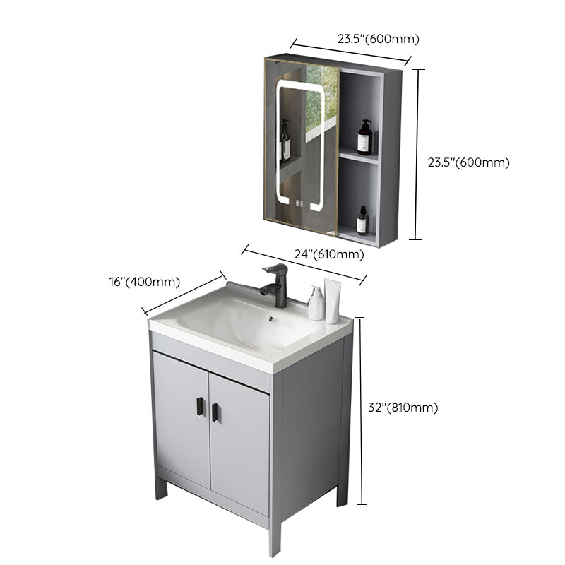 Contemporary Sink Vanity Freestanding Mirror Cabinet Open Console with Sink Set Clearhalo 'Bathroom Remodel & Bathroom Fixtures' 'Bathroom Vanities' 'bathroom_vanities' 'Home Improvement' 'home_improvement' 'home_improvement_bathroom_vanities' 6467521