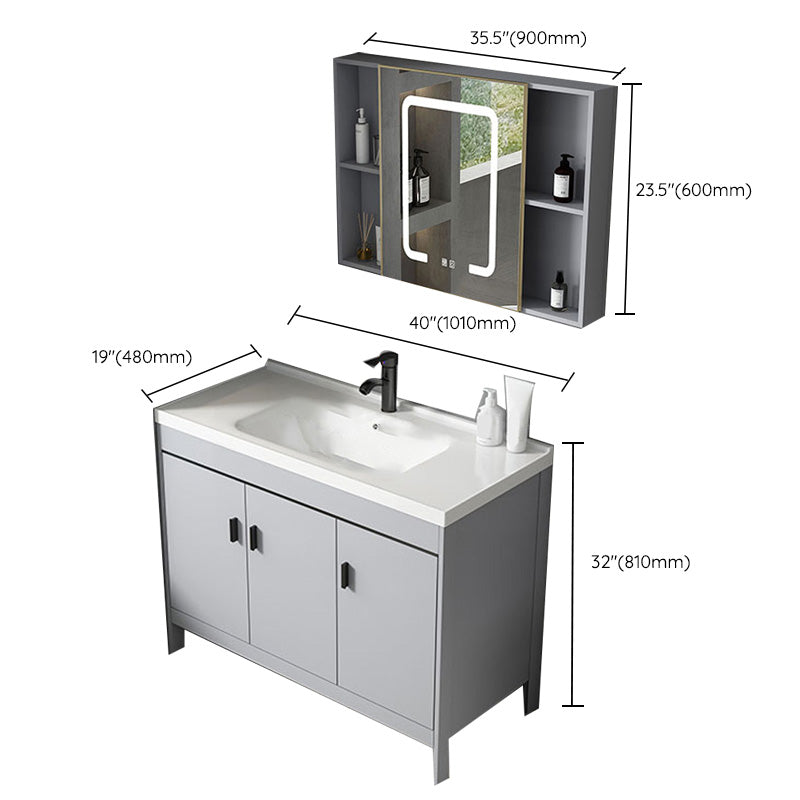 Contemporary Sink Vanity Freestanding Mirror Cabinet Open Console with Sink Set Clearhalo 'Bathroom Remodel & Bathroom Fixtures' 'Bathroom Vanities' 'bathroom_vanities' 'Home Improvement' 'home_improvement' 'home_improvement_bathroom_vanities' 6467524