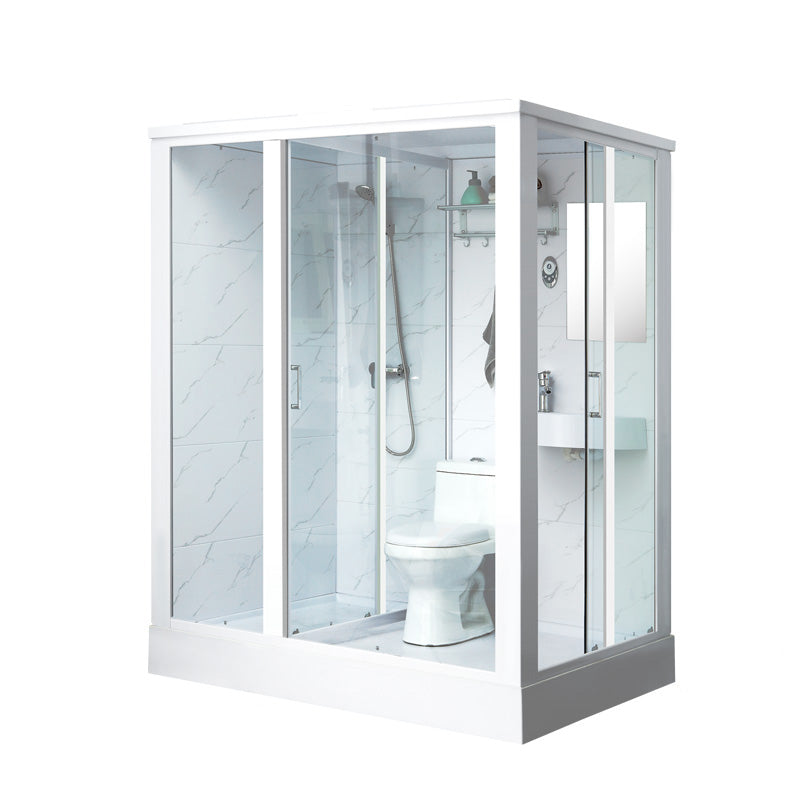 Linear Sliding Shower Enclosure Metal Framed Shower Enclosure with Tempered Glass White 75"L x 47"W x 85"H Side Door Opening Clearhalo 'Bathroom Remodel & Bathroom Fixtures' 'Home Improvement' 'home_improvement' 'home_improvement_shower_stalls_enclosures' 'Shower Stalls & Enclosures' 'shower_stalls_enclosures' 'Showers & Bathtubs' 6467544