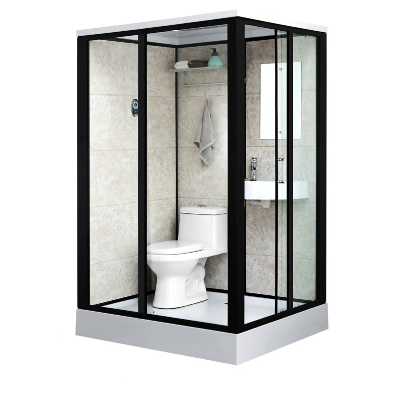 Linear Sliding Shower Enclosure Metal Framed Shower Enclosure with Tempered Glass Black 55"L x 43"W x 85"H Side Door Opening Clearhalo 'Bathroom Remodel & Bathroom Fixtures' 'Home Improvement' 'home_improvement' 'home_improvement_shower_stalls_enclosures' 'Shower Stalls & Enclosures' 'shower_stalls_enclosures' 'Showers & Bathtubs' 6467546