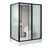 Linear Sliding Shower Enclosure Metal Framed Shower Enclosure with Tempered Glass Black 55"L x 43"W x 85"H Front Door Opening Clearhalo 'Bathroom Remodel & Bathroom Fixtures' 'Home Improvement' 'home_improvement' 'home_improvement_shower_stalls_enclosures' 'Shower Stalls & Enclosures' 'shower_stalls_enclosures' 'Showers & Bathtubs' 6467550