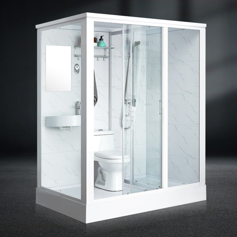 Linear Sliding Shower Enclosure Metal Framed Shower Enclosure with Tempered Glass Clearhalo 'Bathroom Remodel & Bathroom Fixtures' 'Home Improvement' 'home_improvement' 'home_improvement_shower_stalls_enclosures' 'Shower Stalls & Enclosures' 'shower_stalls_enclosures' 'Showers & Bathtubs' 6467553