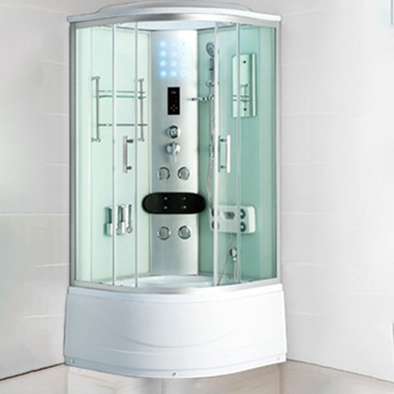 Curved Sliding Shower Enclosure Framed Tempered Glass Shower Enclosure Clearhalo 'Bathroom Remodel & Bathroom Fixtures' 'Home Improvement' 'home_improvement' 'home_improvement_shower_stalls_enclosures' 'Shower Stalls & Enclosures' 'shower_stalls_enclosures' 'Showers & Bathtubs' 6467565