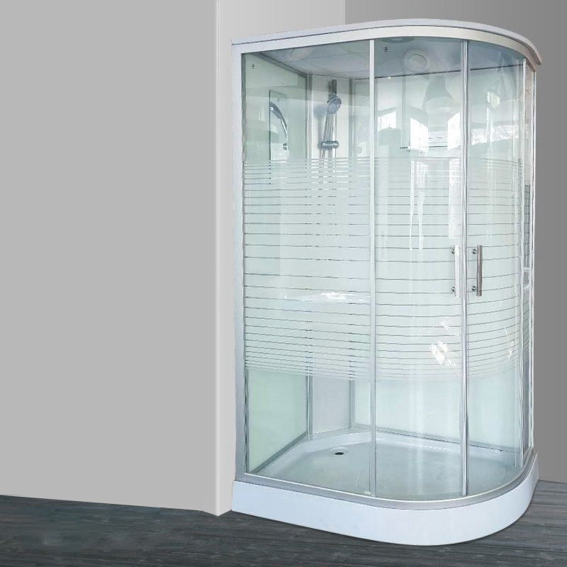 Linear Sliding Striped Shower Enclosure Metal Framed Shower Enclosure White 39"L x 31"W x 84"H Clearhalo 'Bathroom Remodel & Bathroom Fixtures' 'Home Improvement' 'home_improvement' 'home_improvement_shower_stalls_enclosures' 'Shower Stalls & Enclosures' 'shower_stalls_enclosures' 'Showers & Bathtubs' 6467578