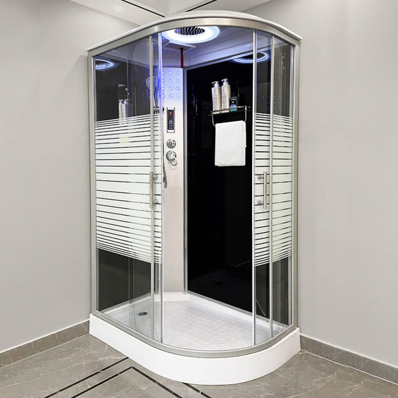 Linear Sliding Striped Shower Enclosure Metal Framed Shower Enclosure Clearhalo 'Bathroom Remodel & Bathroom Fixtures' 'Home Improvement' 'home_improvement' 'home_improvement_shower_stalls_enclosures' 'Shower Stalls & Enclosures' 'shower_stalls_enclosures' 'Showers & Bathtubs' 6467579