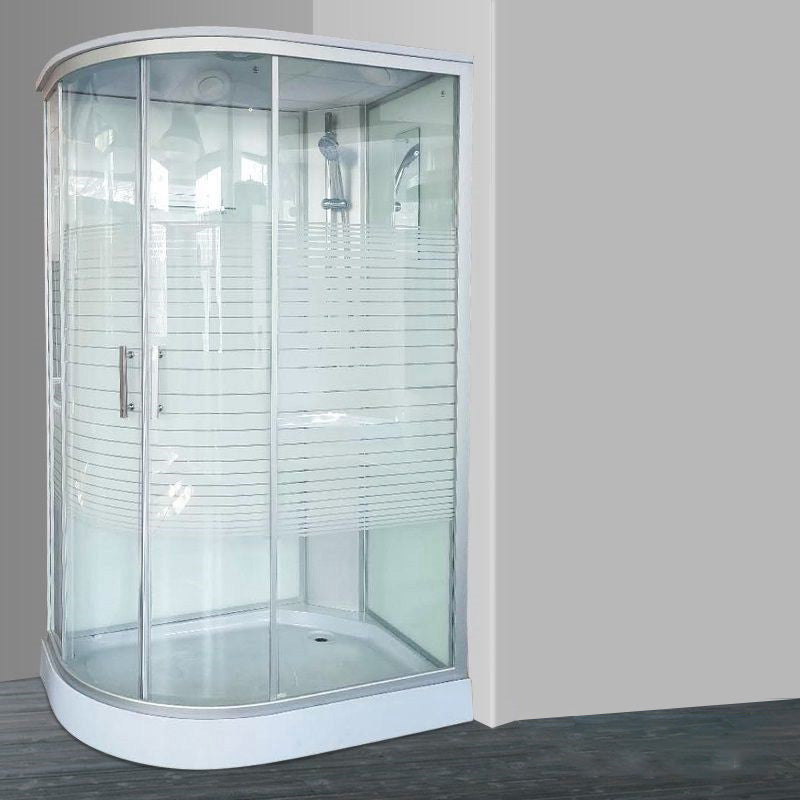 Linear Sliding Striped Shower Enclosure Metal Framed Shower Enclosure White 47"L x 31"W x 84"H Clearhalo 'Bathroom Remodel & Bathroom Fixtures' 'Home Improvement' 'home_improvement' 'home_improvement_shower_stalls_enclosures' 'Shower Stalls & Enclosures' 'shower_stalls_enclosures' 'Showers & Bathtubs' 6467588