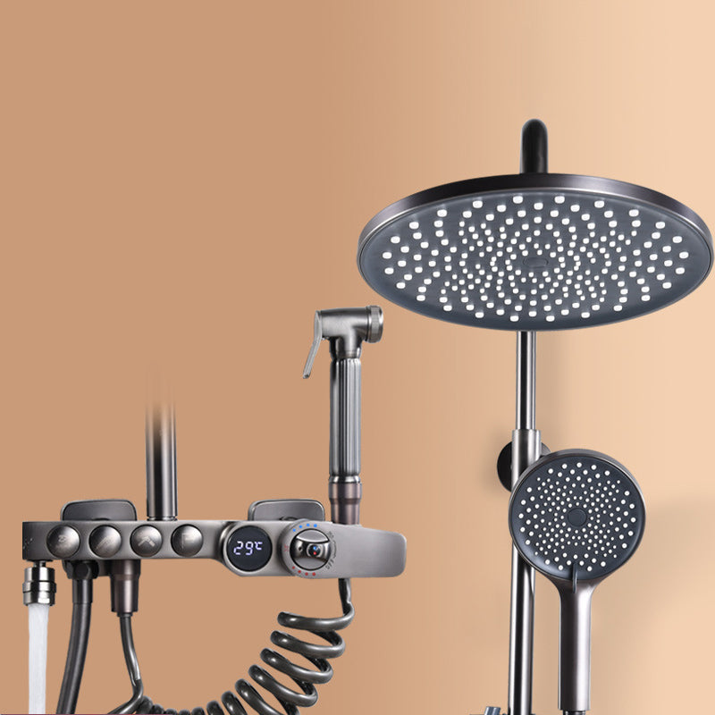 Brass Round Shower System Thermostatic Slide Bar Included Shower Set Clearhalo 'Bathroom Remodel & Bathroom Fixtures' 'Home Improvement' 'home_improvement' 'home_improvement_shower_faucets' 'Shower Faucets & Systems' 'shower_faucets' 'Showers & Bathtubs Plumbing' 'Showers & Bathtubs' 6467601