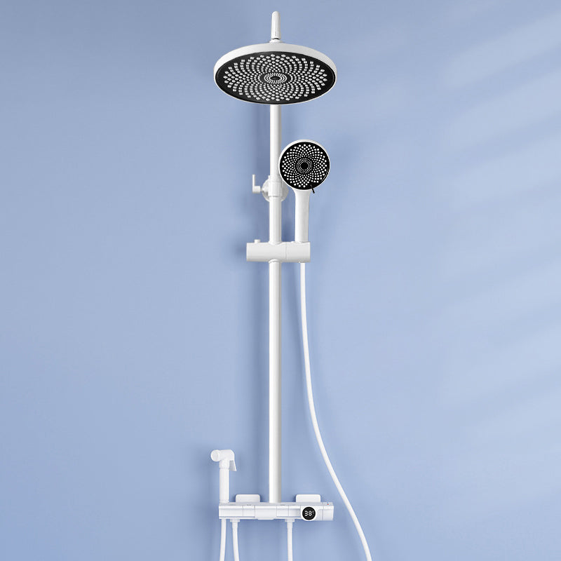 Contemporary Round and Square Shower System Wall Mounted Shower Set White Round Temperature Control Clearhalo 'Bathroom Remodel & Bathroom Fixtures' 'Home Improvement' 'home_improvement' 'home_improvement_shower_faucets' 'Shower Faucets & Systems' 'shower_faucets' 'Showers & Bathtubs Plumbing' 'Showers & Bathtubs' 6467685