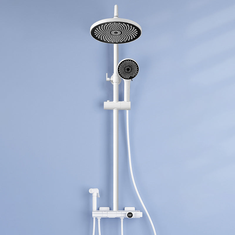 Contemporary Round and Square Shower System Wall Mounted Shower Set White Round Thermostatic Clearhalo 'Bathroom Remodel & Bathroom Fixtures' 'Home Improvement' 'home_improvement' 'home_improvement_shower_faucets' 'Shower Faucets & Systems' 'shower_faucets' 'Showers & Bathtubs Plumbing' 'Showers & Bathtubs' 6467686