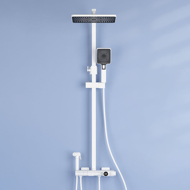 Contemporary Round and Square Shower System Wall Mounted Shower Set White Square Thermostatic Clearhalo 'Bathroom Remodel & Bathroom Fixtures' 'Home Improvement' 'home_improvement' 'home_improvement_shower_faucets' 'Shower Faucets & Systems' 'shower_faucets' 'Showers & Bathtubs Plumbing' 'Showers & Bathtubs' 6467689