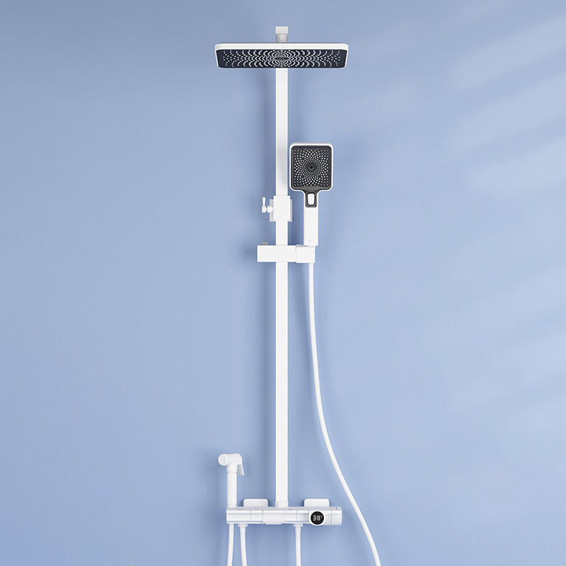 Contemporary Round and Square Shower System Wall Mounted Shower Set White Square Temperature Control Clearhalo 'Bathroom Remodel & Bathroom Fixtures' 'Home Improvement' 'home_improvement' 'home_improvement_shower_faucets' 'Shower Faucets & Systems' 'shower_faucets' 'Showers & Bathtubs Plumbing' 'Showers & Bathtubs' 6467691