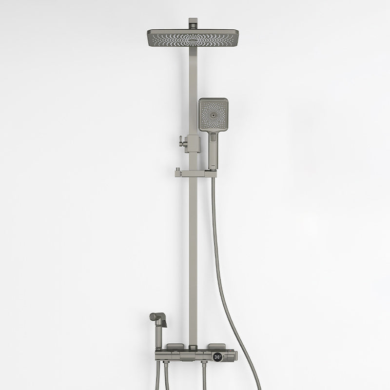 Contemporary Round and Square Shower System Wall Mounted Shower Set Gun Grey Square Thermostatic Clearhalo 'Bathroom Remodel & Bathroom Fixtures' 'Home Improvement' 'home_improvement' 'home_improvement_shower_faucets' 'Shower Faucets & Systems' 'shower_faucets' 'Showers & Bathtubs Plumbing' 'Showers & Bathtubs' 6467697