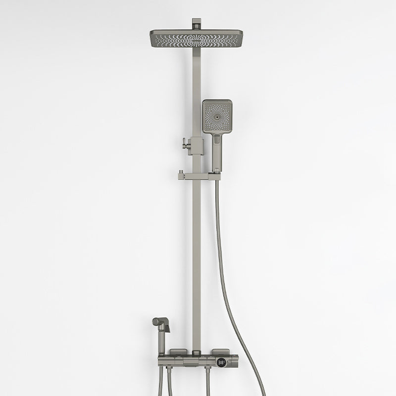 Contemporary Round and Square Shower System Wall Mounted Shower Set Gun Grey Square Temperature Control Clearhalo 'Bathroom Remodel & Bathroom Fixtures' 'Home Improvement' 'home_improvement' 'home_improvement_shower_faucets' 'Shower Faucets & Systems' 'shower_faucets' 'Showers & Bathtubs Plumbing' 'Showers & Bathtubs' 6467699