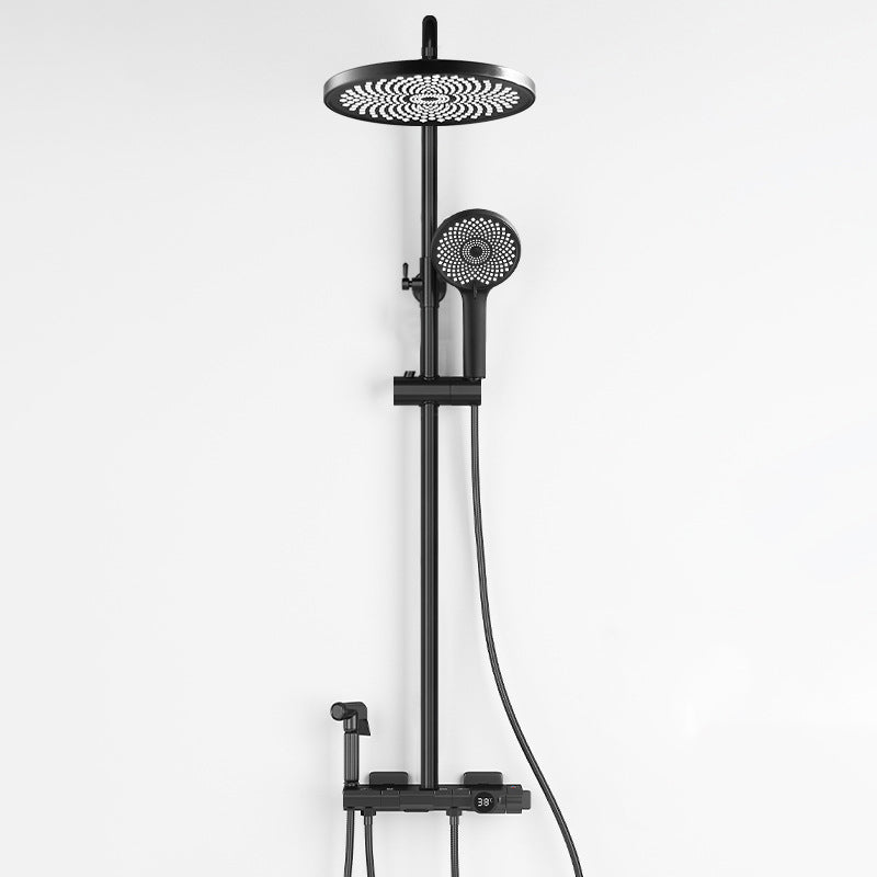 Contemporary Round and Square Shower System Wall Mounted Shower Set Black Round Thermostatic Clearhalo 'Bathroom Remodel & Bathroom Fixtures' 'Home Improvement' 'home_improvement' 'home_improvement_shower_faucets' 'Shower Faucets & Systems' 'shower_faucets' 'Showers & Bathtubs Plumbing' 'Showers & Bathtubs' 6467703