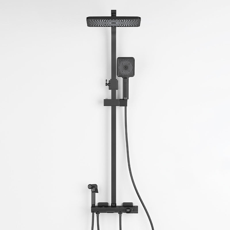 Contemporary Round and Square Shower System Wall Mounted Shower Set Black Square Temperature Control Clearhalo 'Bathroom Remodel & Bathroom Fixtures' 'Home Improvement' 'home_improvement' 'home_improvement_shower_faucets' 'Shower Faucets & Systems' 'shower_faucets' 'Showers & Bathtubs Plumbing' 'Showers & Bathtubs' 6467705