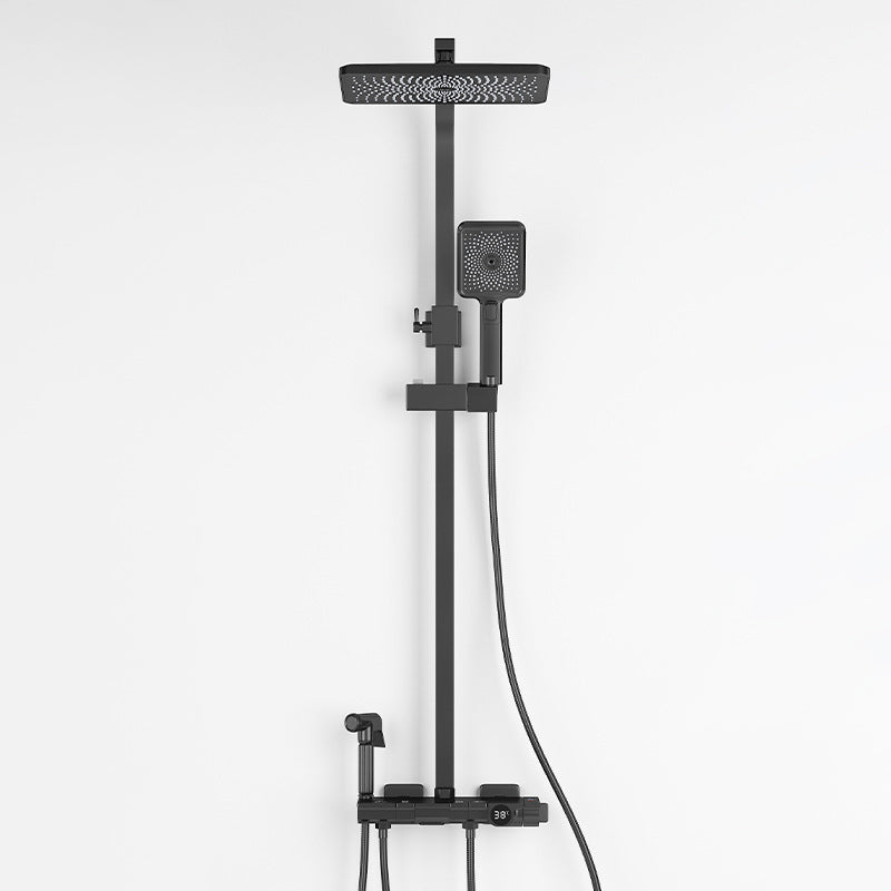 Contemporary Round and Square Shower System Wall Mounted Shower Set Black Square Thermostatic Clearhalo 'Bathroom Remodel & Bathroom Fixtures' 'Home Improvement' 'home_improvement' 'home_improvement_shower_faucets' 'Shower Faucets & Systems' 'shower_faucets' 'Showers & Bathtubs Plumbing' 'Showers & Bathtubs' 6467707