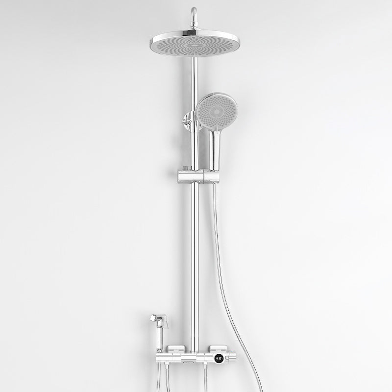 Contemporary Round and Square Shower System Wall Mounted Shower Set Chrome Round Temperature Control Clearhalo 'Bathroom Remodel & Bathroom Fixtures' 'Home Improvement' 'home_improvement' 'home_improvement_shower_faucets' 'Shower Faucets & Systems' 'shower_faucets' 'Showers & Bathtubs Plumbing' 'Showers & Bathtubs' 6467710