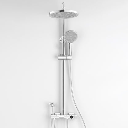 Contemporary Round and Square Shower System Wall Mounted Shower Set Chrome Round Temperature Control Clearhalo 'Bathroom Remodel & Bathroom Fixtures' 'Home Improvement' 'home_improvement' 'home_improvement_shower_faucets' 'Shower Faucets & Systems' 'shower_faucets' 'Showers & Bathtubs Plumbing' 'Showers & Bathtubs' 6467710