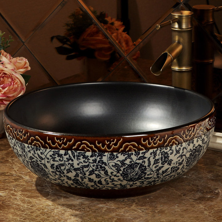 Porcelain Trough Bathroom Sink Traditional Trough Bathroom Sink Navy Blue Sink Clearhalo 'Bathroom Remodel & Bathroom Fixtures' 'Bathroom Sinks & Faucet Components' 'Bathroom Sinks' 'bathroom_sink' 'Home Improvement' 'home_improvement' 'home_improvement_bathroom_sink' 6467756