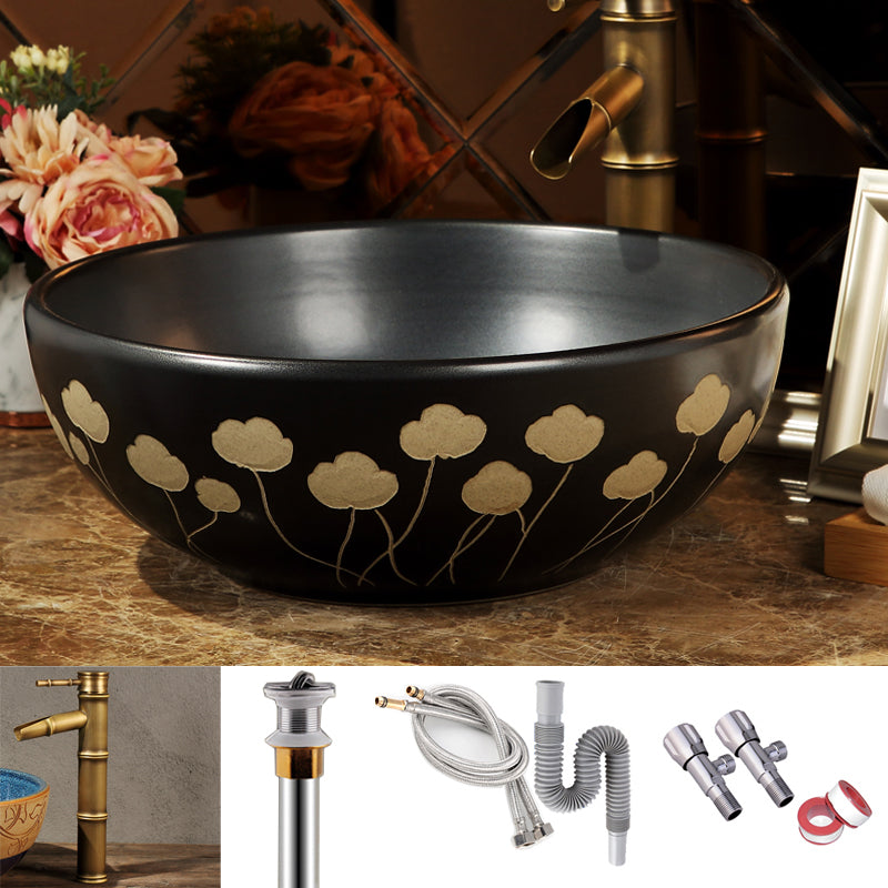 Porcelain Trough Bathroom Sink Traditional Trough Bathroom Sink Black White Sink with Faucet Clearhalo 'Bathroom Remodel & Bathroom Fixtures' 'Bathroom Sinks & Faucet Components' 'Bathroom Sinks' 'bathroom_sink' 'Home Improvement' 'home_improvement' 'home_improvement_bathroom_sink' 6467765