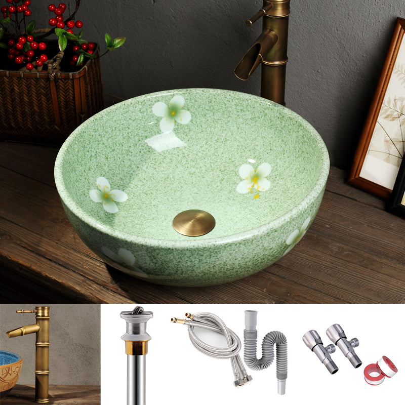 Porcelain Trough Bathroom Sink Traditional Trough Bathroom Sink Green Sink with Faucet Clearhalo 'Bathroom Remodel & Bathroom Fixtures' 'Bathroom Sinks & Faucet Components' 'Bathroom Sinks' 'bathroom_sink' 'Home Improvement' 'home_improvement' 'home_improvement_bathroom_sink' 6467767