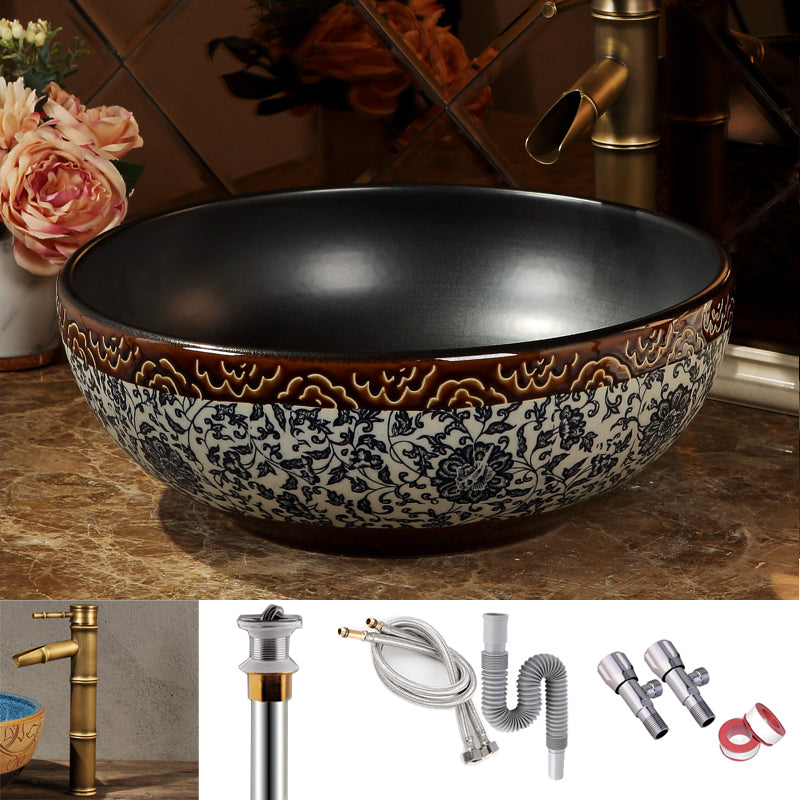 Porcelain Trough Bathroom Sink Traditional Trough Bathroom Sink Navy Blue Sink with Faucet Clearhalo 'Bathroom Remodel & Bathroom Fixtures' 'Bathroom Sinks & Faucet Components' 'Bathroom Sinks' 'bathroom_sink' 'Home Improvement' 'home_improvement' 'home_improvement_bathroom_sink' 6467772