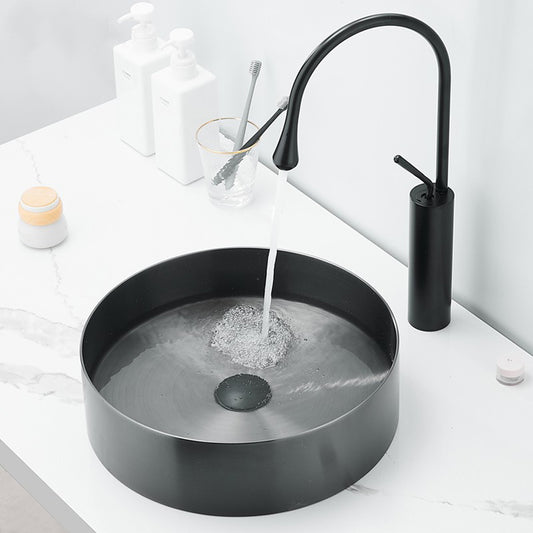 Modern Basin Sink Metal Round with Pop-Up Drain and Faucet Vessel Bathroom Sink Clearhalo 'Bathroom Remodel & Bathroom Fixtures' 'Bathroom Sinks & Faucet Components' 'Bathroom Sinks' 'bathroom_sink' 'Home Improvement' 'home_improvement' 'home_improvement_bathroom_sink' 6467818