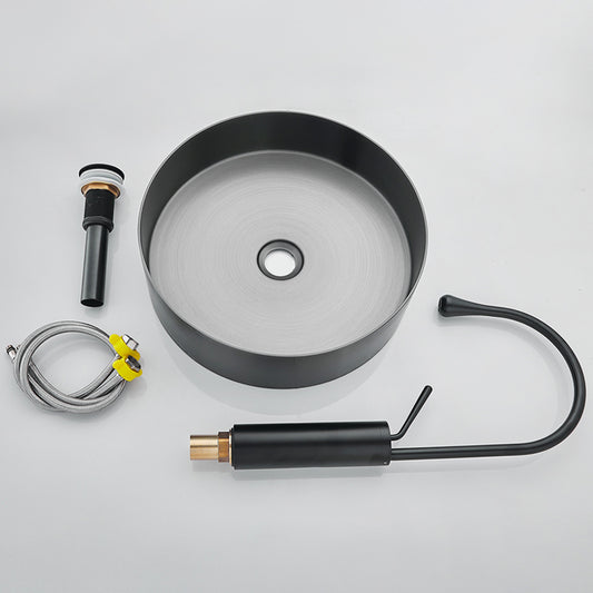 Modern Basin Sink Metal Round with Pop-Up Drain and Faucet Vessel Bathroom Sink Clearhalo 'Bathroom Remodel & Bathroom Fixtures' 'Bathroom Sinks & Faucet Components' 'Bathroom Sinks' 'bathroom_sink' 'Home Improvement' 'home_improvement' 'home_improvement_bathroom_sink' 6467836