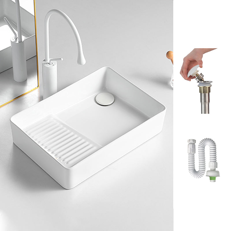 Modern Bathroom Sink Rectangular Porcelain Vessel Sink with Pop-Up Drain 19"L x 13"W x 5"H Left Washboard Sink Clearhalo 'Bathroom Remodel & Bathroom Fixtures' 'Bathroom Sinks & Faucet Components' 'Bathroom Sinks' 'bathroom_sink' 'Home Improvement' 'home_improvement' 'home_improvement_bathroom_sink' 6467841