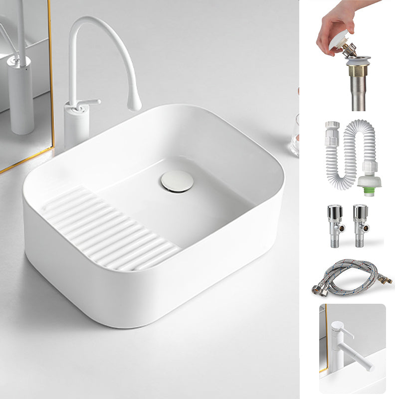 Modern Bathroom Sink Rectangular Porcelain Vessel Sink with Pop-Up Drain 20"L x 15"W x 6"H Left Washboard Sink with Faucet Clearhalo 'Bathroom Remodel & Bathroom Fixtures' 'Bathroom Sinks & Faucet Components' 'Bathroom Sinks' 'bathroom_sink' 'Home Improvement' 'home_improvement' 'home_improvement_bathroom_sink' 6467866