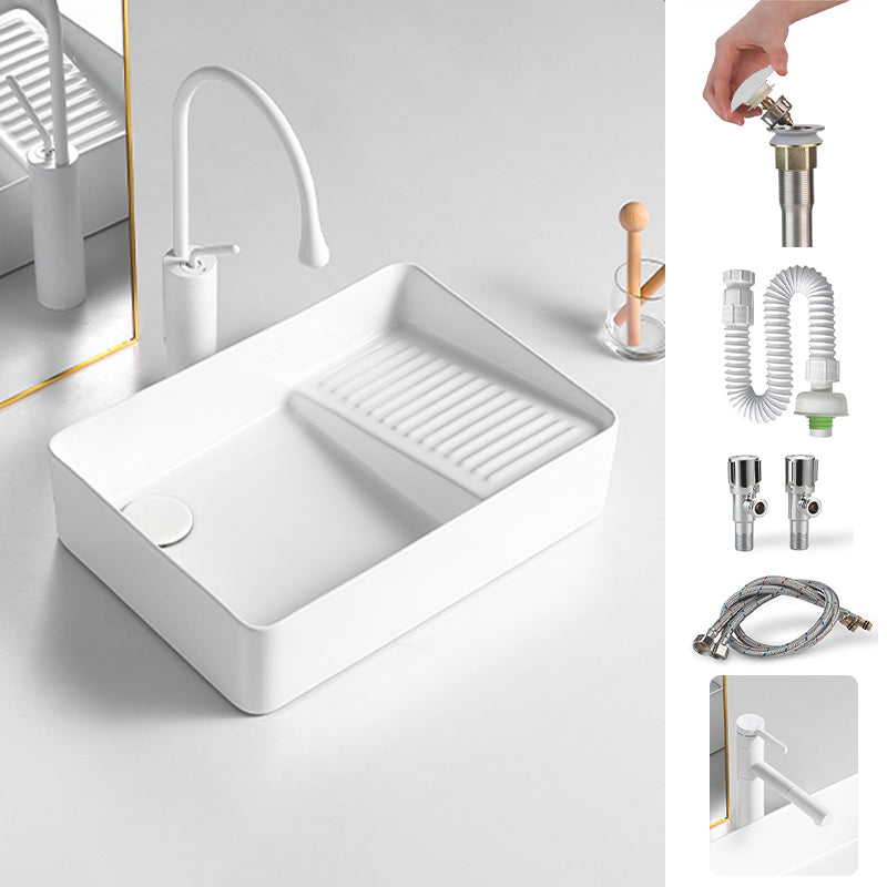 Modern Bathroom Sink Rectangular Porcelain Vessel Sink with Pop-Up Drain 19"L x 13"W x 5"H Right Washboard Sink with Faucet Clearhalo 'Bathroom Remodel & Bathroom Fixtures' 'Bathroom Sinks & Faucet Components' 'Bathroom Sinks' 'bathroom_sink' 'Home Improvement' 'home_improvement' 'home_improvement_bathroom_sink' 6467873