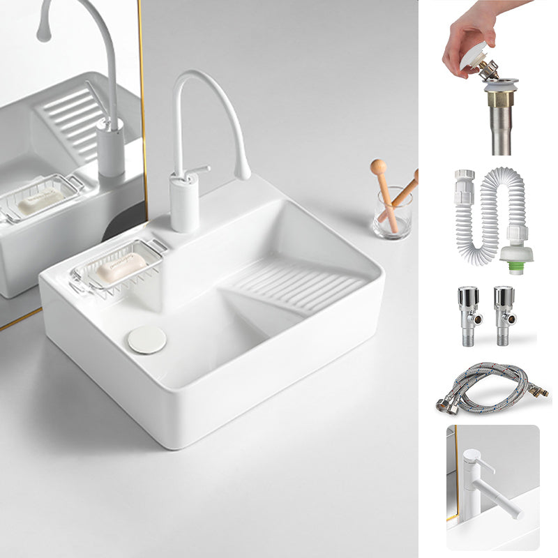 Modern Bathroom Sink Rectangular Porcelain Vessel Sink with Pop-Up Drain 20"L x 16"W x 6"H Right Washboard Sink with Faucet Clearhalo 'Bathroom Remodel & Bathroom Fixtures' 'Bathroom Sinks & Faucet Components' 'Bathroom Sinks' 'bathroom_sink' 'Home Improvement' 'home_improvement' 'home_improvement_bathroom_sink' 6467874