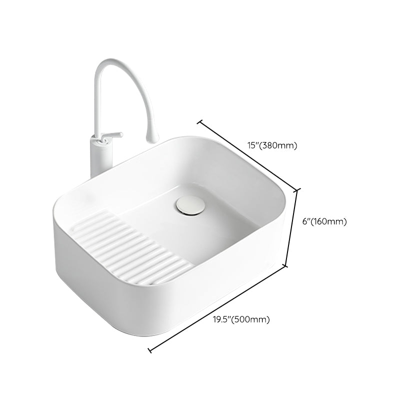 Modern Bathroom Sink Rectangular Porcelain Vessel Sink with Pop-Up Drain Clearhalo 'Bathroom Remodel & Bathroom Fixtures' 'Bathroom Sinks & Faucet Components' 'Bathroom Sinks' 'bathroom_sink' 'Home Improvement' 'home_improvement' 'home_improvement_bathroom_sink' 6467878