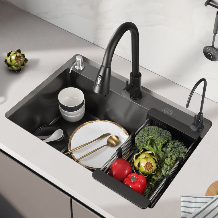 Modern Style Kitchen Sink Stainless Steel Overflow Hole Design Kitchen Sink Clearhalo 'Home Improvement' 'home_improvement' 'home_improvement_kitchen_sinks' 'Kitchen Remodel & Kitchen Fixtures' 'Kitchen Sinks & Faucet Components' 'Kitchen Sinks' 'kitchen_sinks' 6467897
