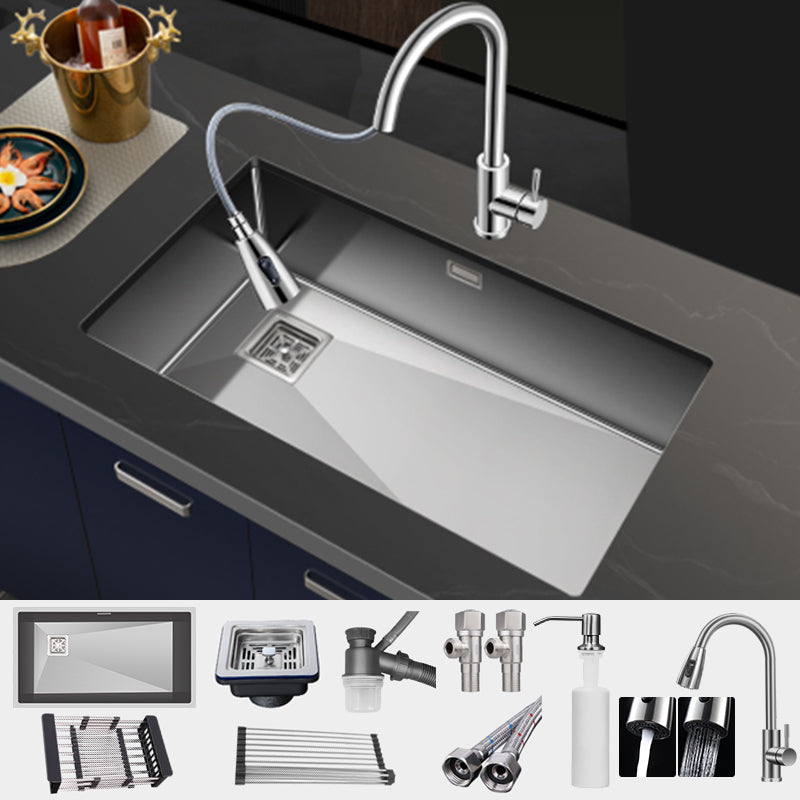 Contemporary Style Kitchen Sink Stainless Steel 1 Holes Undermount Kitchen Sink Sink with Faucet Pull Out Faucet Clearhalo 'Home Improvement' 'home_improvement' 'home_improvement_kitchen_sinks' 'Kitchen Remodel & Kitchen Fixtures' 'Kitchen Sinks & Faucet Components' 'Kitchen Sinks' 'kitchen_sinks' 6467934