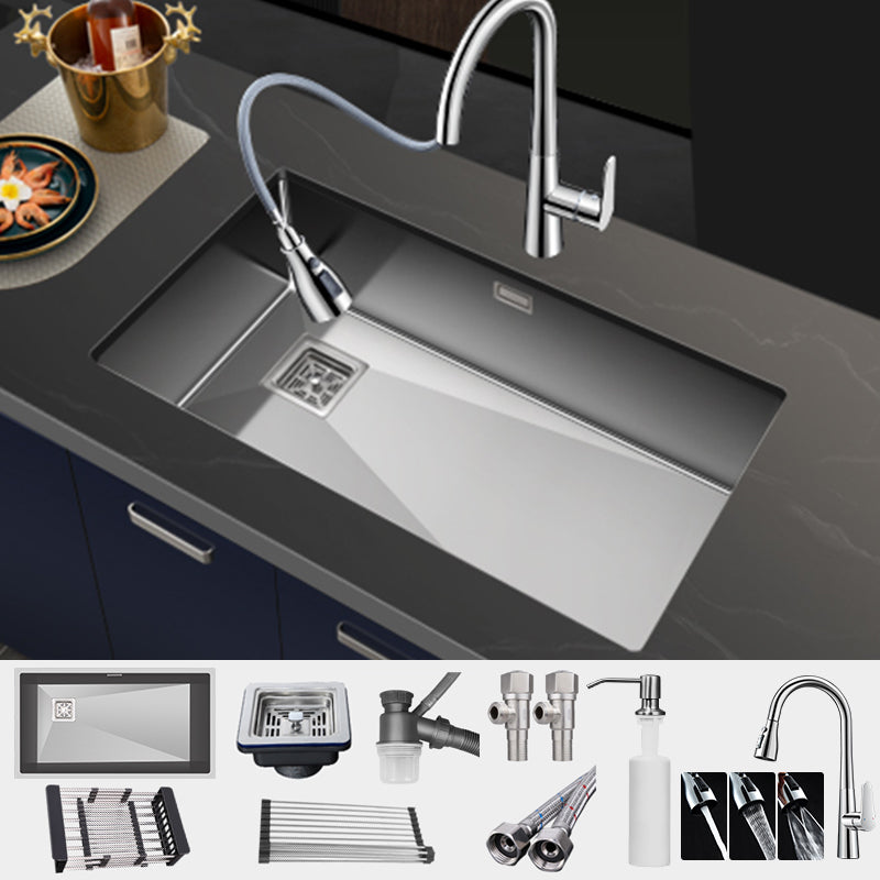 Contemporary Style Kitchen Sink Stainless Steel 1 Holes Undermount Kitchen Sink Sink with Faucet Refined Copper Pull Out Faucet Clearhalo 'Home Improvement' 'home_improvement' 'home_improvement_kitchen_sinks' 'Kitchen Remodel & Kitchen Fixtures' 'Kitchen Sinks & Faucet Components' 'Kitchen Sinks' 'kitchen_sinks' 6467939