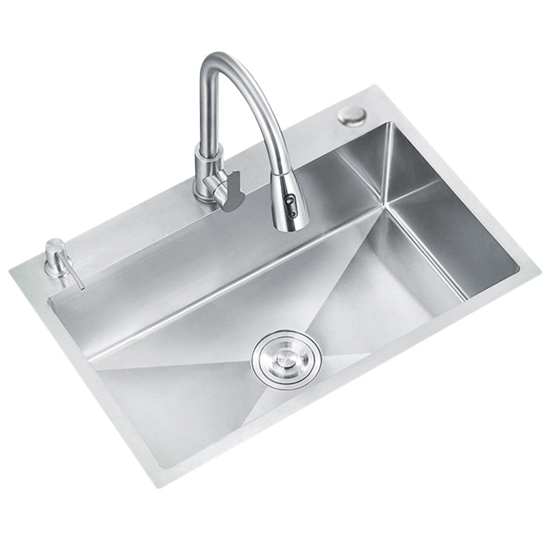 Classic Style Kitchen Sink Stainless Steel Colorfast Kitchen Sink with Drain Strainer Kit Clearhalo 'Home Improvement' 'home_improvement' 'home_improvement_kitchen_sinks' 'Kitchen Remodel & Kitchen Fixtures' 'Kitchen Sinks & Faucet Components' 'Kitchen Sinks' 'kitchen_sinks' 6467964