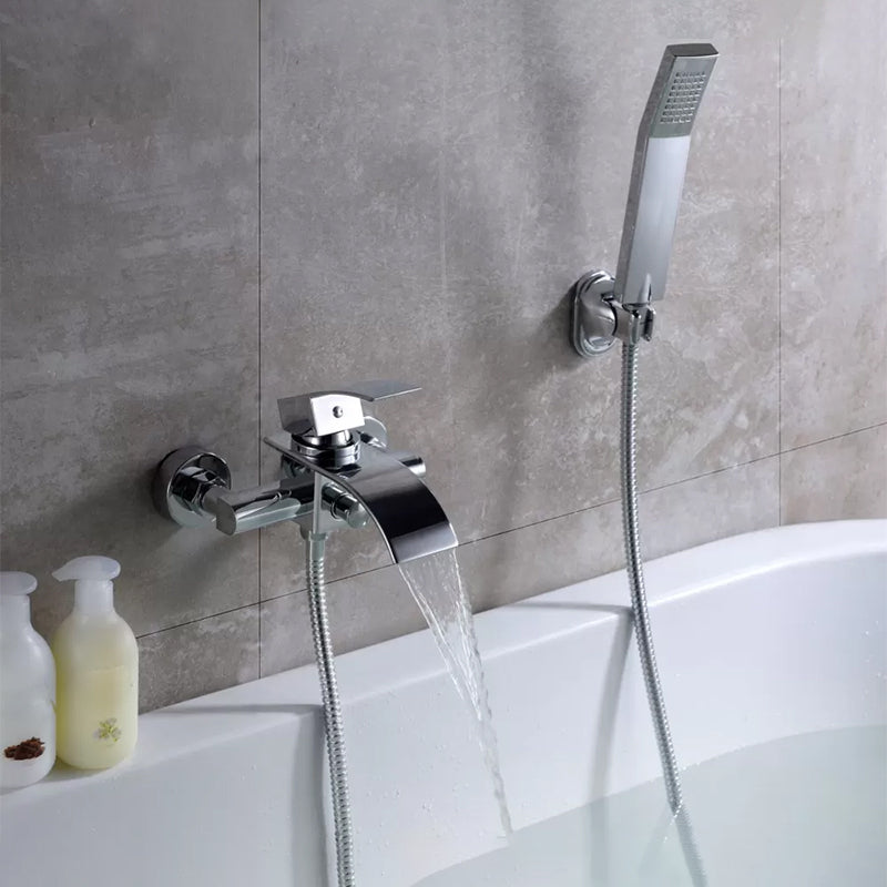 Bathroom Tub Spout Wall Mounted Hand Shower Fixed Bathtub Faucet Waterfall Faucet Included Risers Not Included Clearhalo 'Bathroom Remodel & Bathroom Fixtures' 'Bathtub Faucets' 'bathtub_faucets' 'Home Improvement' 'home_improvement' 'home_improvement_bathtub_faucets' 6468126