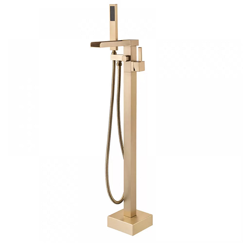 Floor Mounted Metal Freestanding Tub Filler Swivel Freestanding Faucet with Hose Gold Waterfall Faucet Included Clearhalo 'Bathroom Remodel & Bathroom Fixtures' 'Bathtub Faucets' 'bathtub_faucets' 'Home Improvement' 'home_improvement' 'home_improvement_bathtub_faucets' 6468142