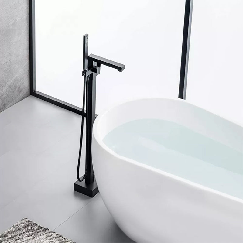 Floor Mounted Metal Freestanding Tub Filler Swivel Freestanding Faucet with Hose Black Waterfall Faucet Not Included Clearhalo 'Bathroom Remodel & Bathroom Fixtures' 'Bathtub Faucets' 'bathtub_faucets' 'Home Improvement' 'home_improvement' 'home_improvement_bathtub_faucets' 6468144