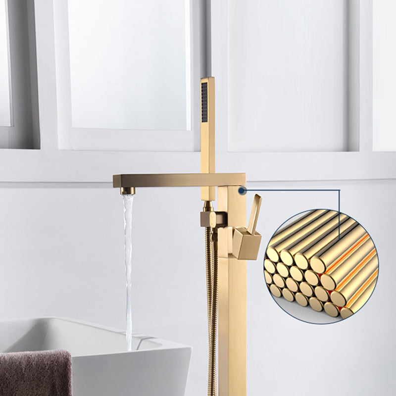 Floor Mounted Metal Freestanding Tub Filler Swivel Freestanding Tub Filler Trim in Gold Clearhalo 'Bathroom Remodel & Bathroom Fixtures' 'Bathtub Faucets' 'bathtub_faucets' 'Home Improvement' 'home_improvement' 'home_improvement_bathtub_faucets' 6468166
