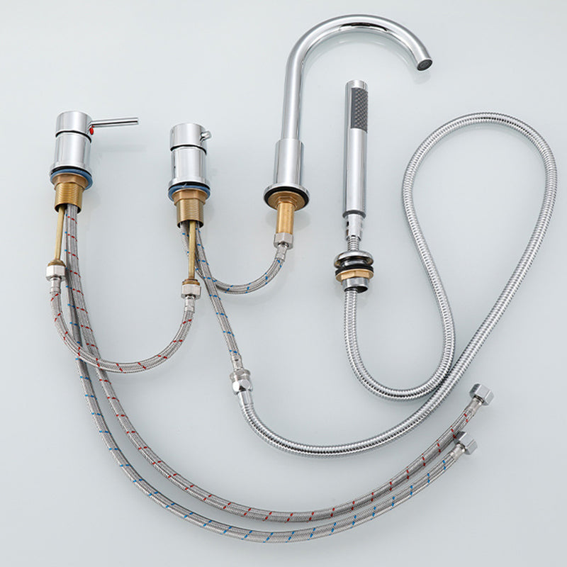 Deck Mounted Metal Roman Tub Faucet Low Arc Roman Tub Faucet Set Clearhalo 'Bathroom Remodel & Bathroom Fixtures' 'Bathtub Faucets' 'bathtub_faucets' 'Home Improvement' 'home_improvement' 'home_improvement_bathtub_faucets' 6468180