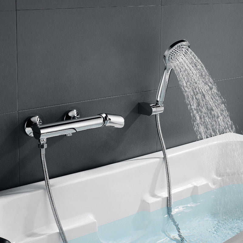 Contemporary Wall Mounted Copper Freestanding Tub Filler Single Handle Faucet Round Hand Shower Included Clearhalo 'Bathroom Remodel & Bathroom Fixtures' 'Bathtub Faucets' 'bathtub_faucets' 'Home Improvement' 'home_improvement' 'home_improvement_bathtub_faucets' 6468225